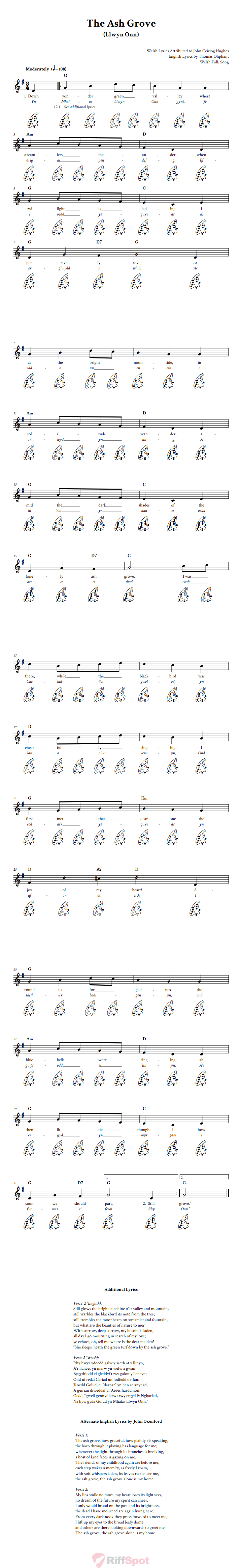 The Ash Grove 12-Hole Ocarina Tab