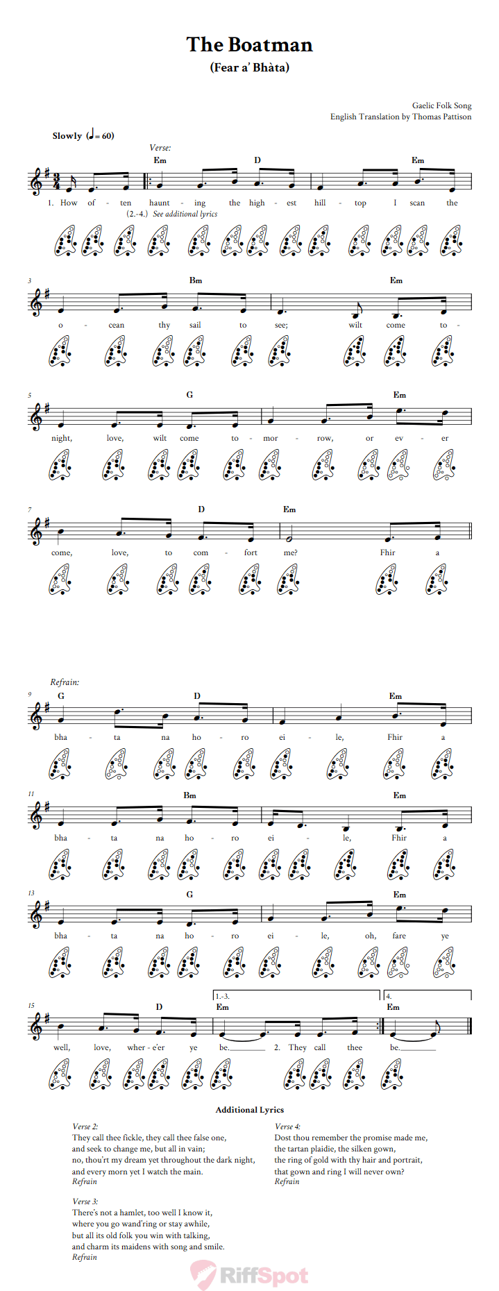 The Boatman 12-Hole Ocarina Tab