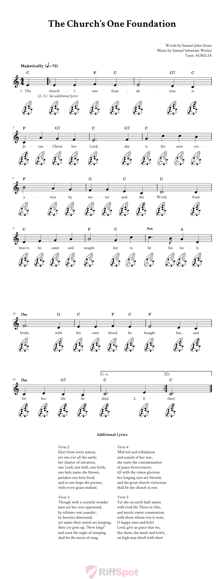 The Church's One Foundation 12-Hole Ocarina Tab