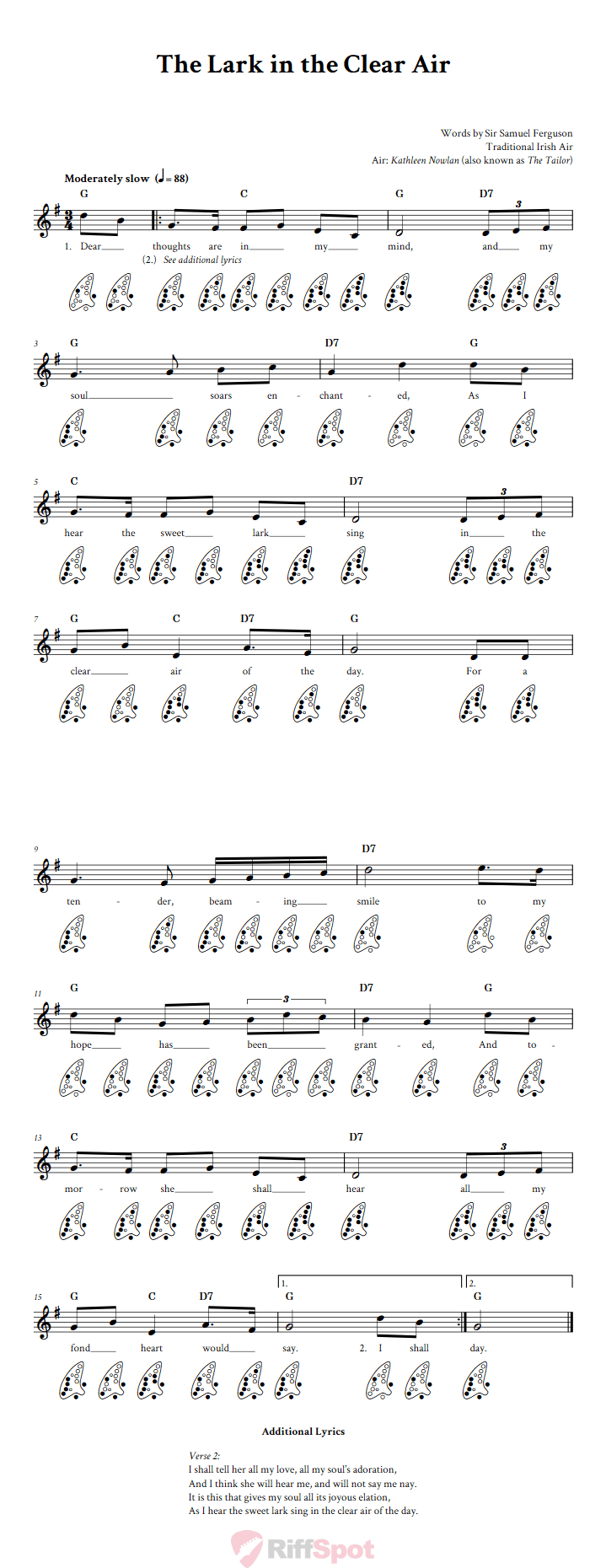 The Lark in the Clear Air 12-Hole Ocarina Tab