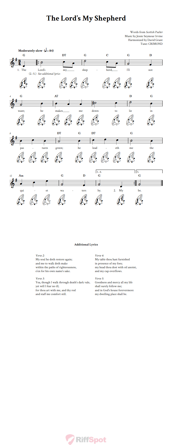 The Lord's My Shepherd 12-Hole Ocarina Tab