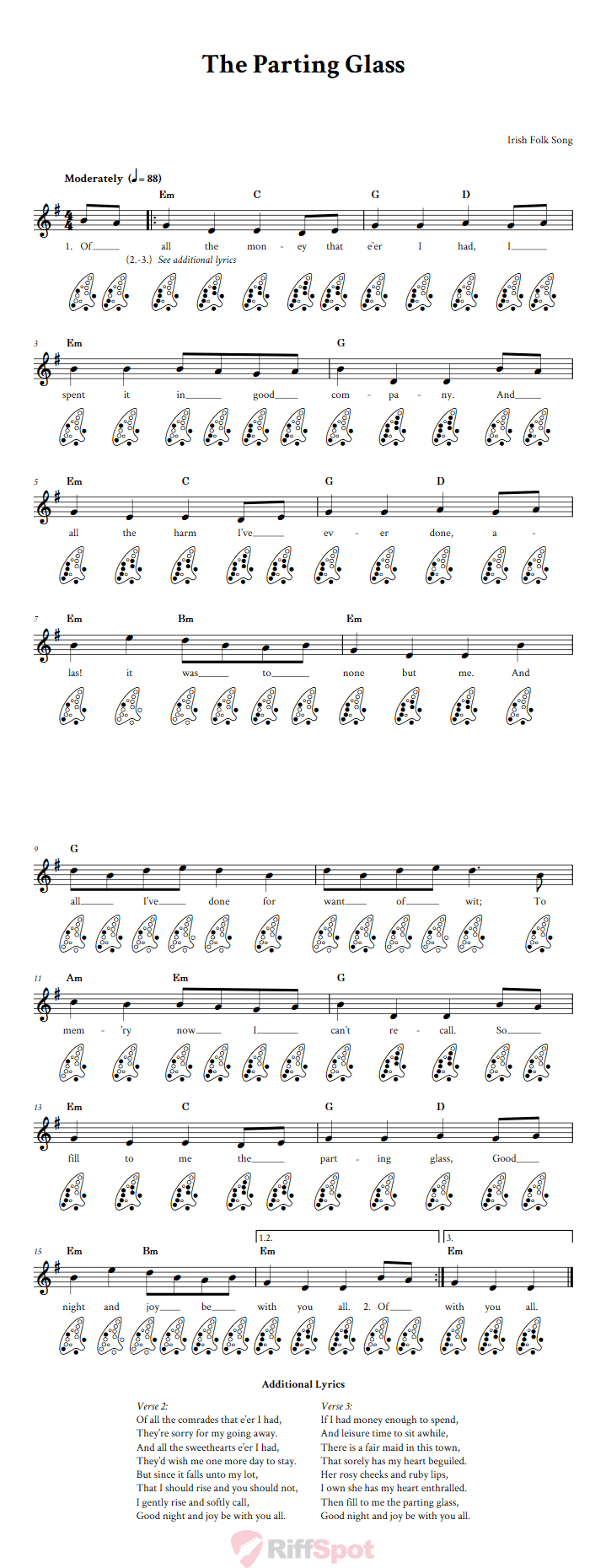The Parting Glass 12-Hole Ocarina Tab