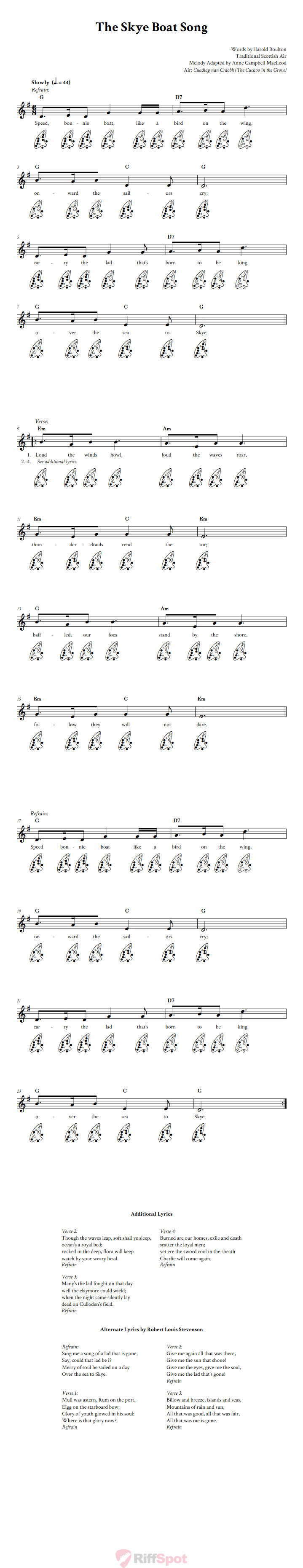 The Skye Boat Song 12-Hole Ocarina Tab