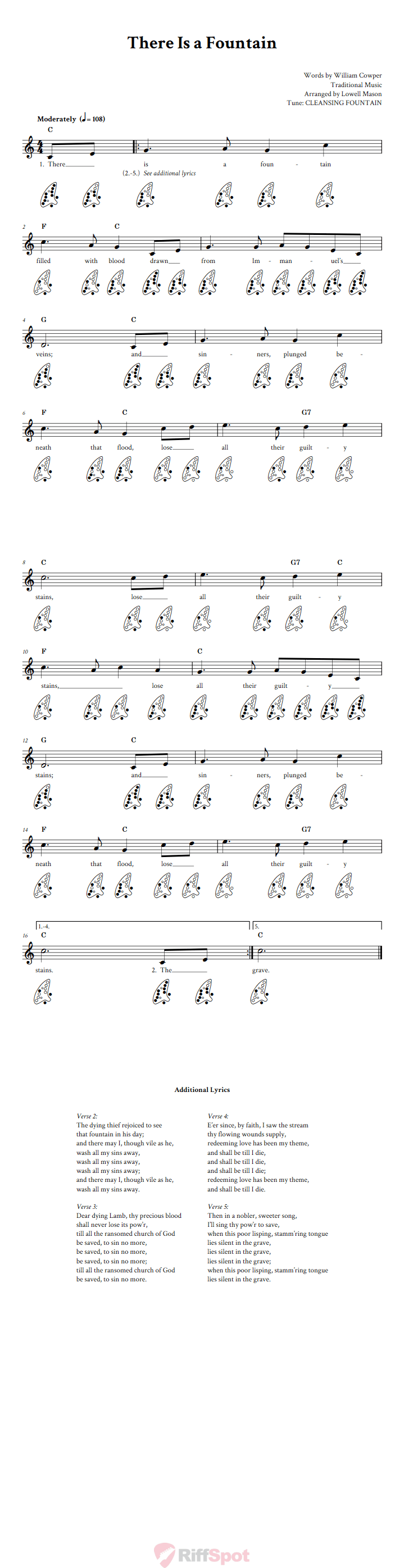 There Is a Fountain 12-Hole Ocarina Tab