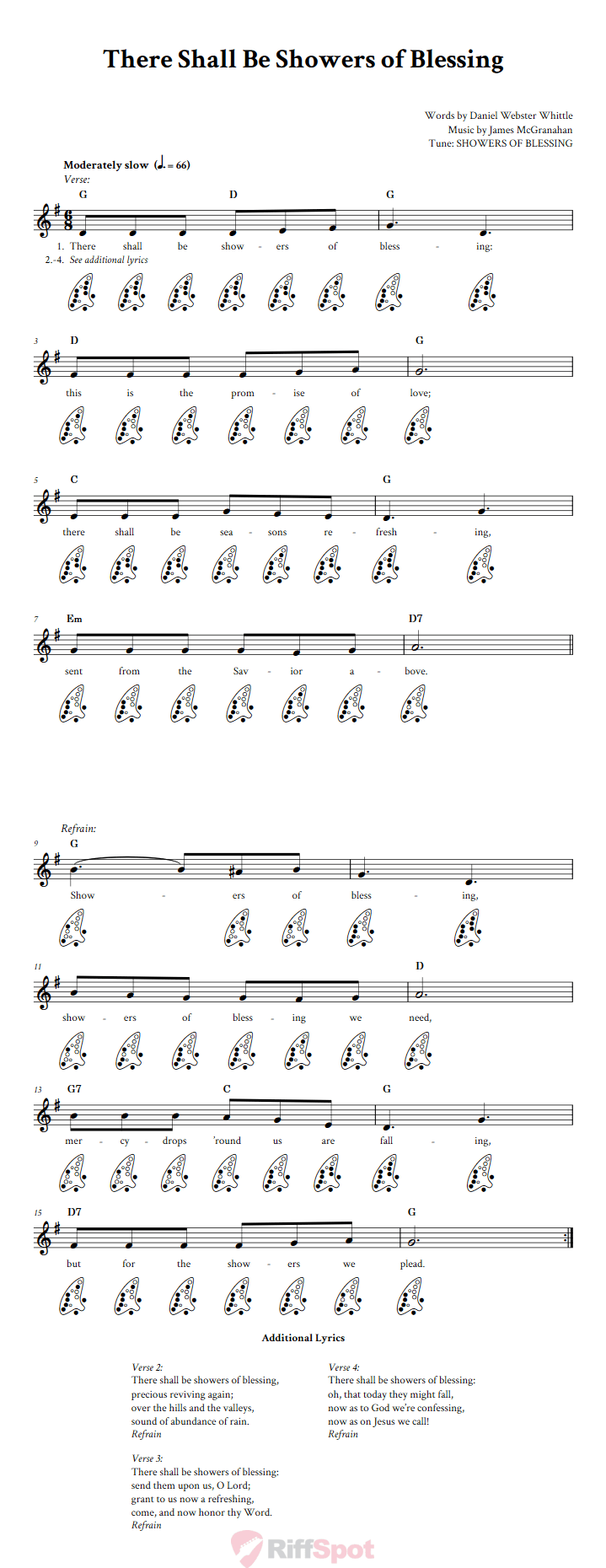 There Shall Be Showers of Blessing 12-Hole Ocarina Tab