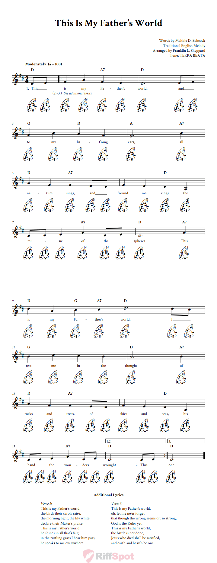This Is My Father's World 12-Hole Ocarina Tab