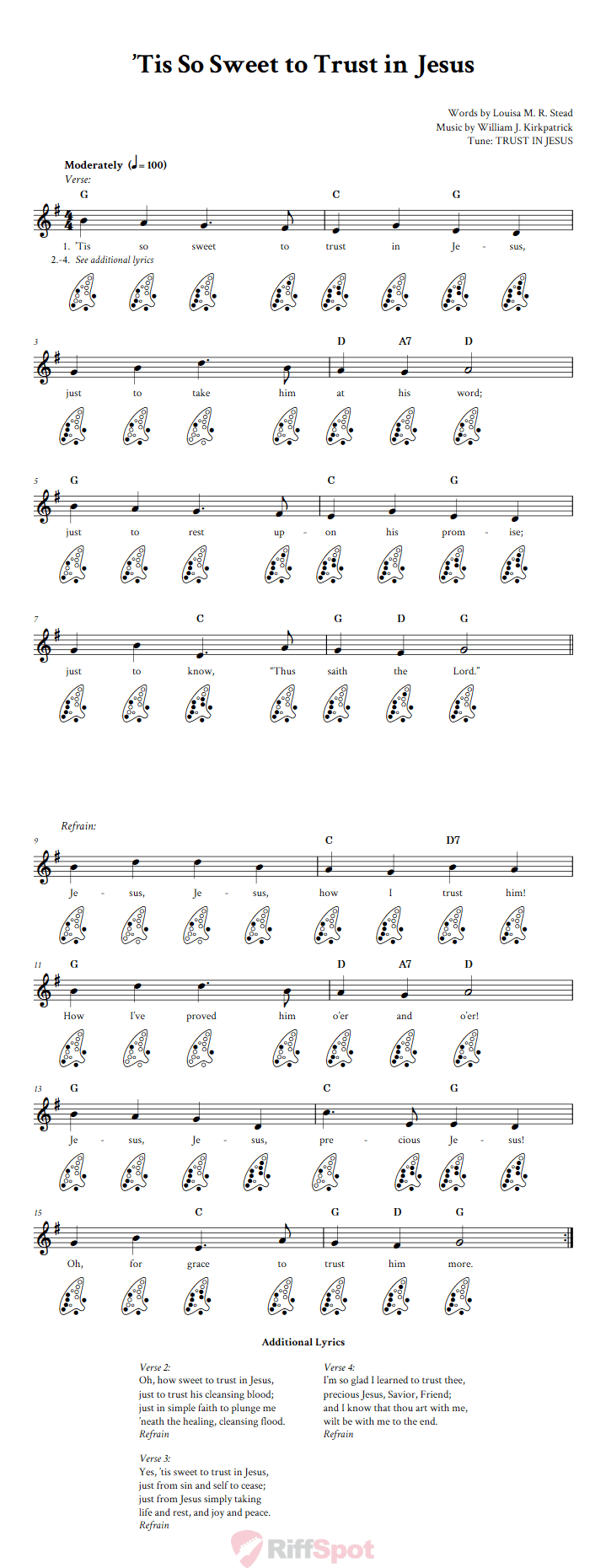 Tis So Sweet To Trust In Jesus 12-Hole Ocarina Tab