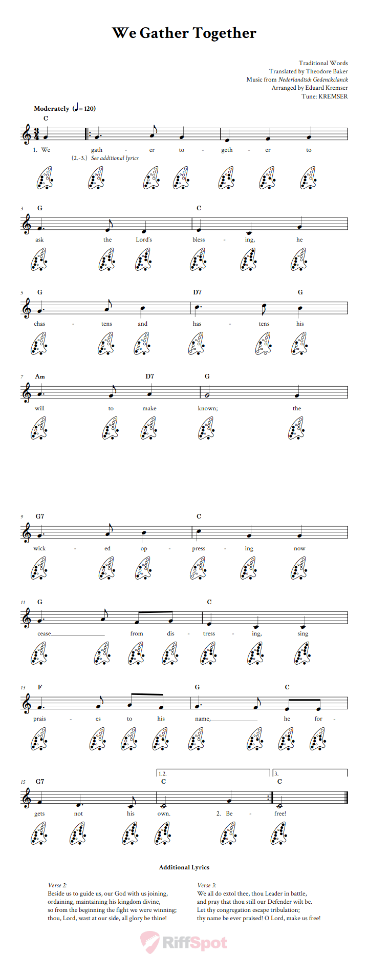 We Gather Together 12-Hole Ocarina Tab