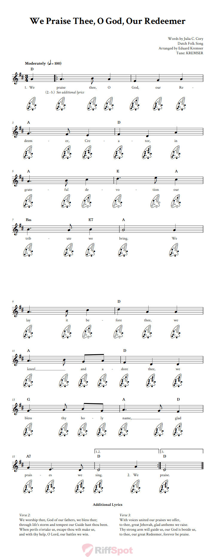 We Praise Thee, O God, Our Redeemer 12-Hole Ocarina Tab