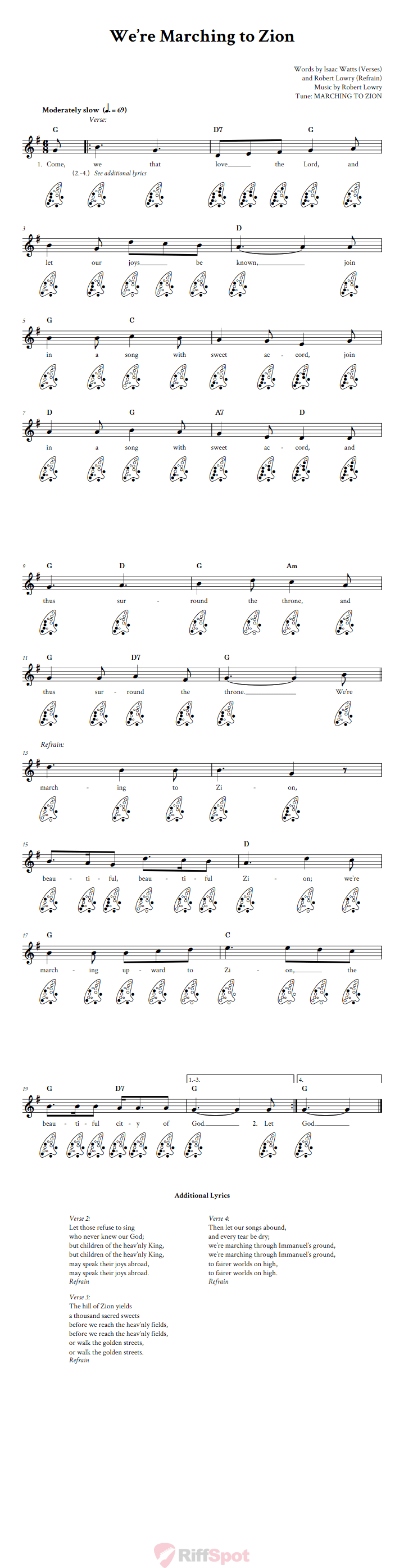 We're Marching to Zion 12-Hole Ocarina Tab
