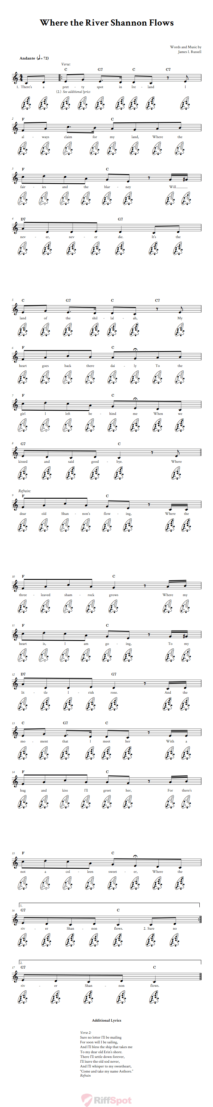 Where the River Shannon Flows 12-Hole Ocarina Tab
