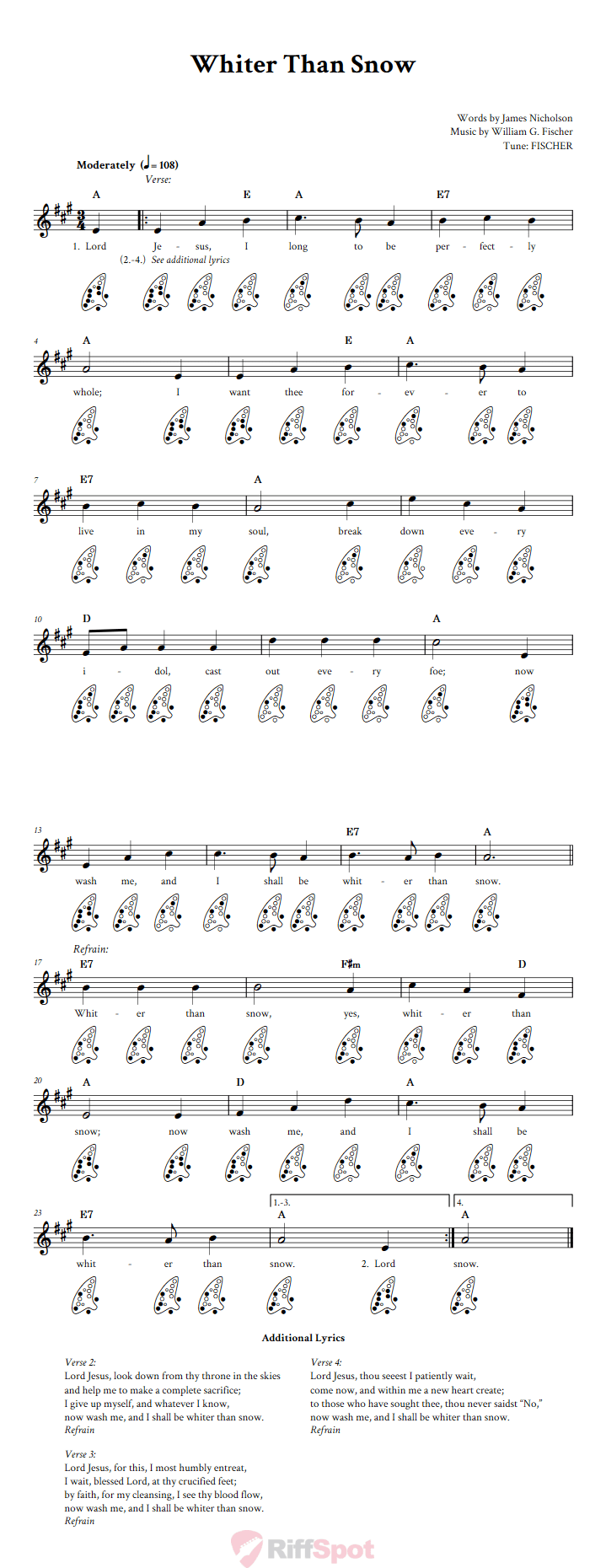 Whiter Than Snow 12-Hole Ocarina Tab
