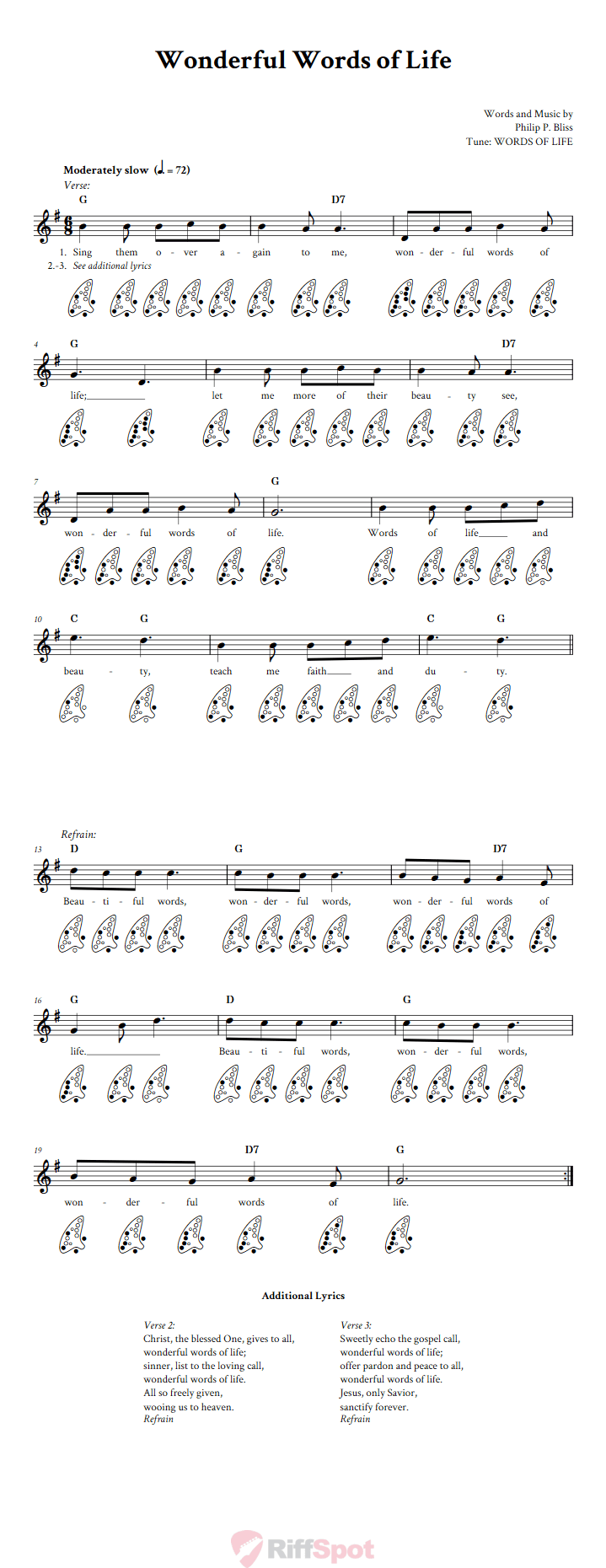 Wonderful Words of Life 12-Hole Ocarina Tab
