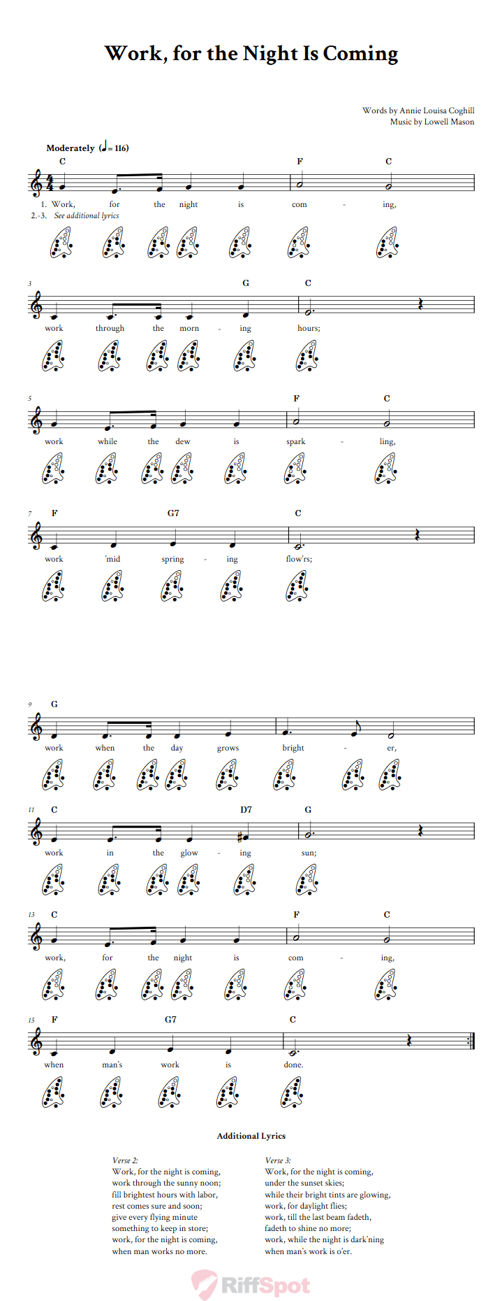 Work, for the Night Is Coming 12-Hole Ocarina Tab