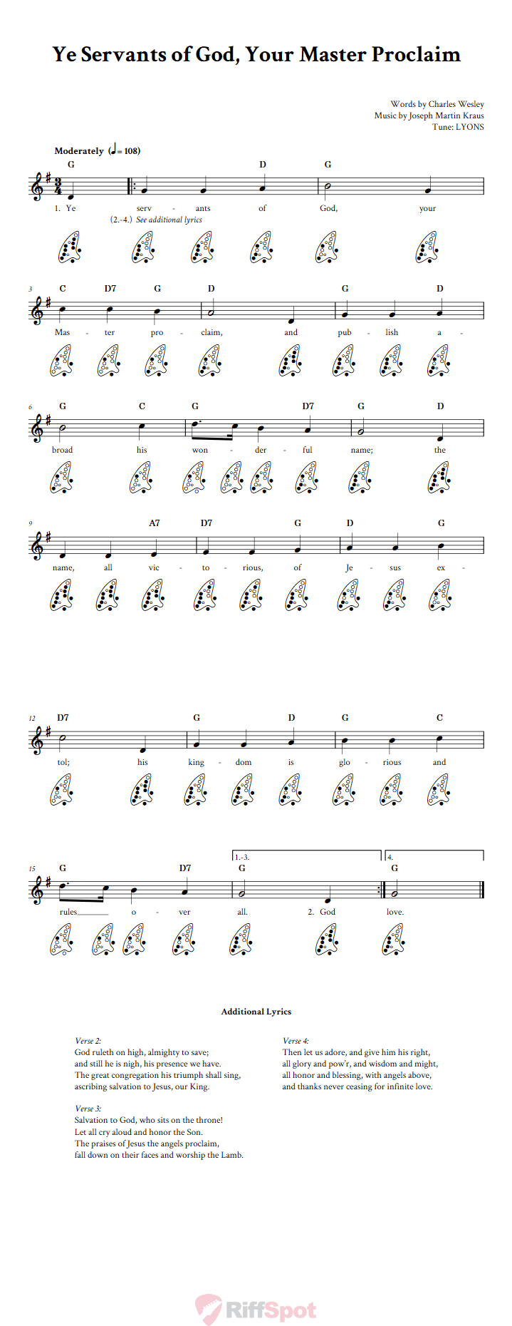 Ye Servants of God, Your Master Proclaim 12-Hole Ocarina Tab