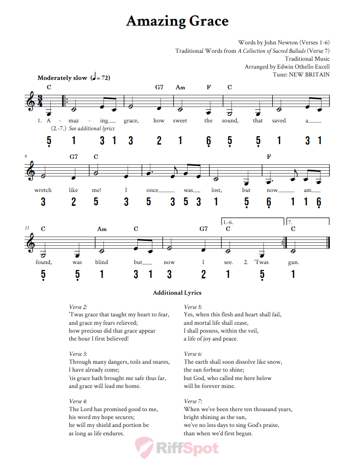 Amazing Grace 15-Note Tongue Drum Sheet Music