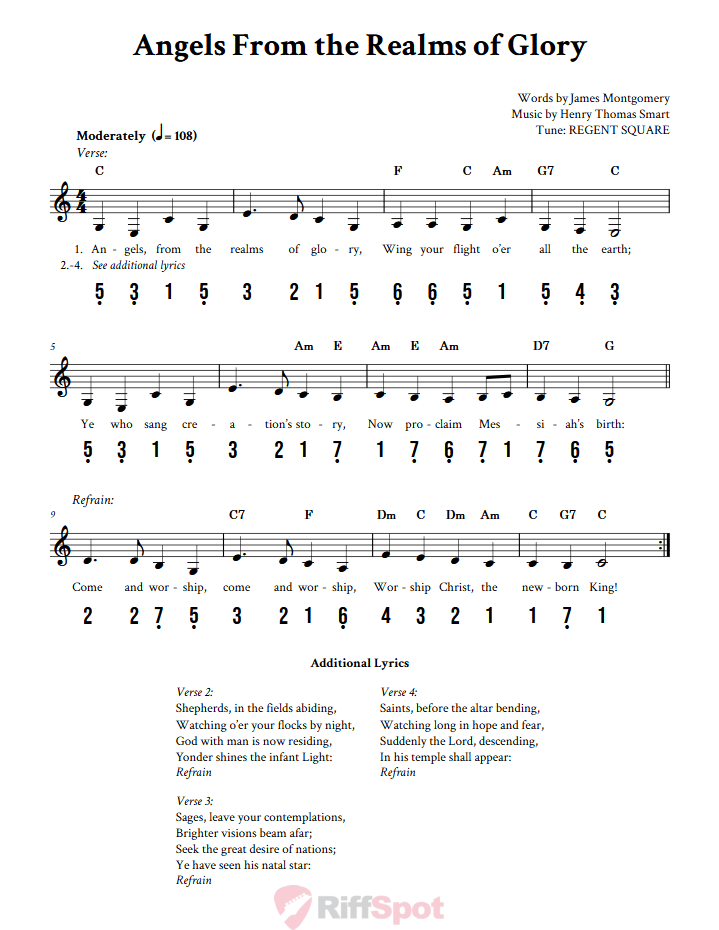 Angels From the Realms of Glory 15-Note Tongue Drum Sheet Music