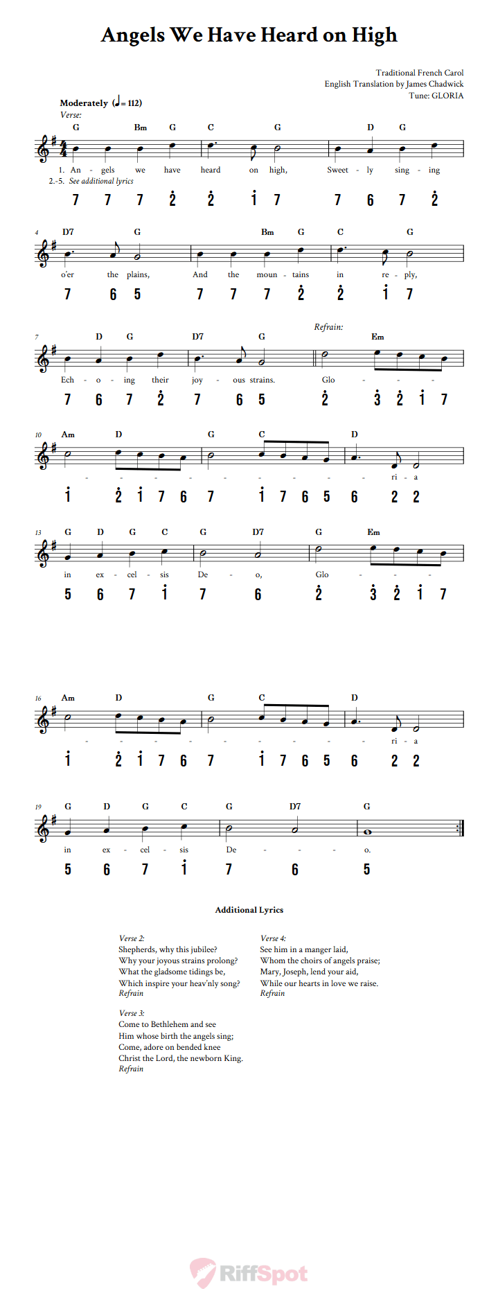 Angels We Have Heard on High 15-Note Tongue Drum Sheet Music