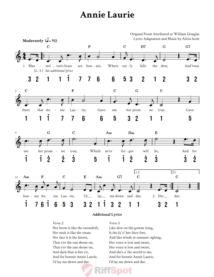 Annie Laurie 15-Note Tongue Drum Sheet Music