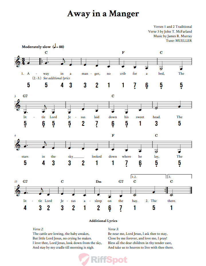 Away in a Manger 15-Note Tongue Drum Sheet Music