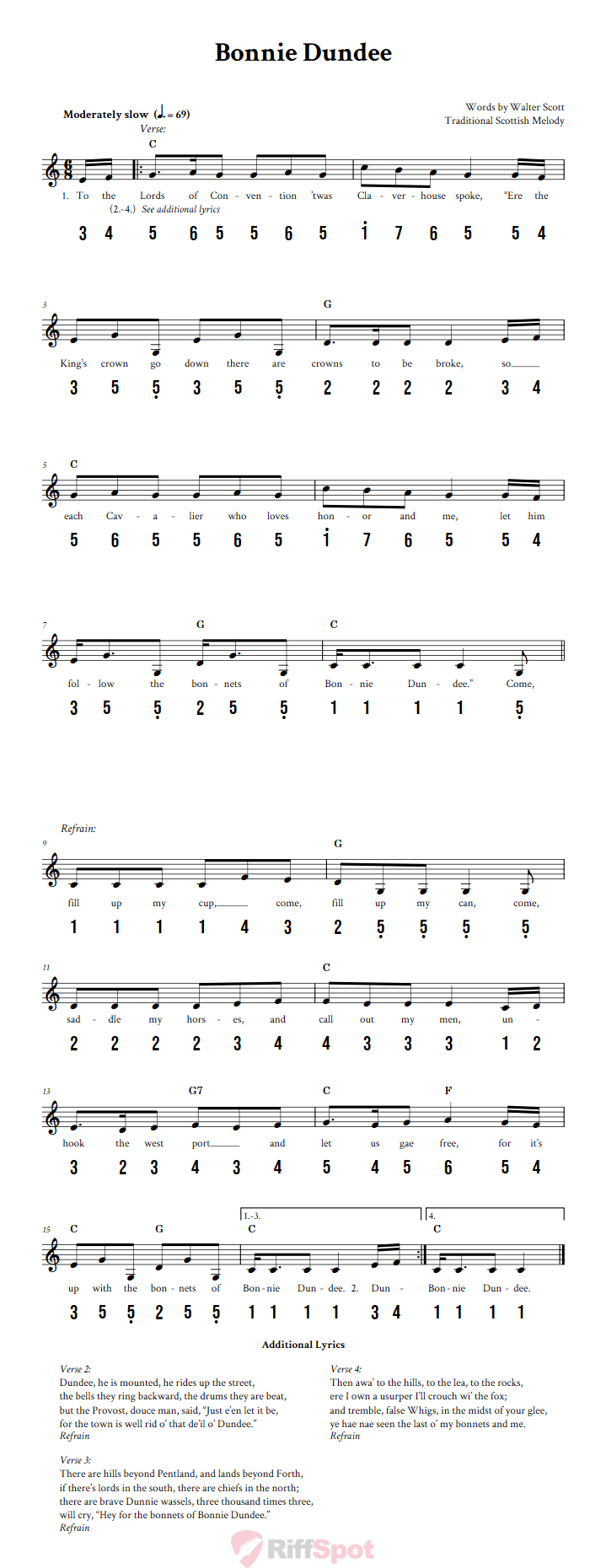 Bonnie Dundee 15-Note Tongue Drum Sheet Music