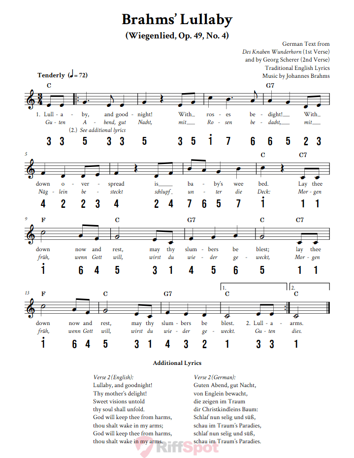 Brahms' Lullaby 15-Note Tongue Drum Sheet Music