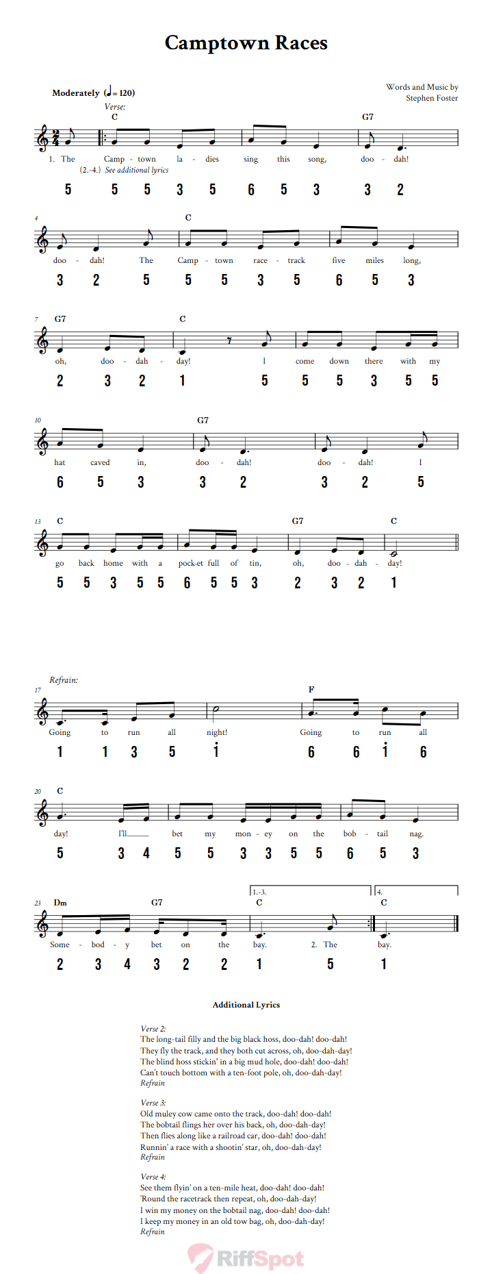 Camptown Races 15-Note Tongue Drum Sheet Music