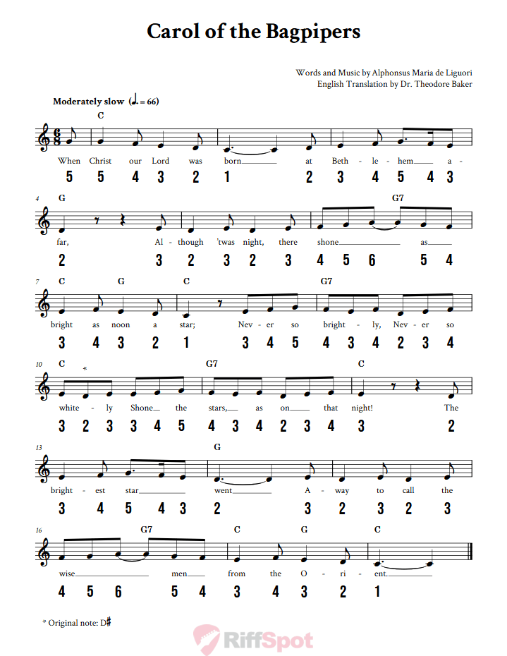 Carol of the Bagpipers 15-Note Tongue Drum Sheet Music