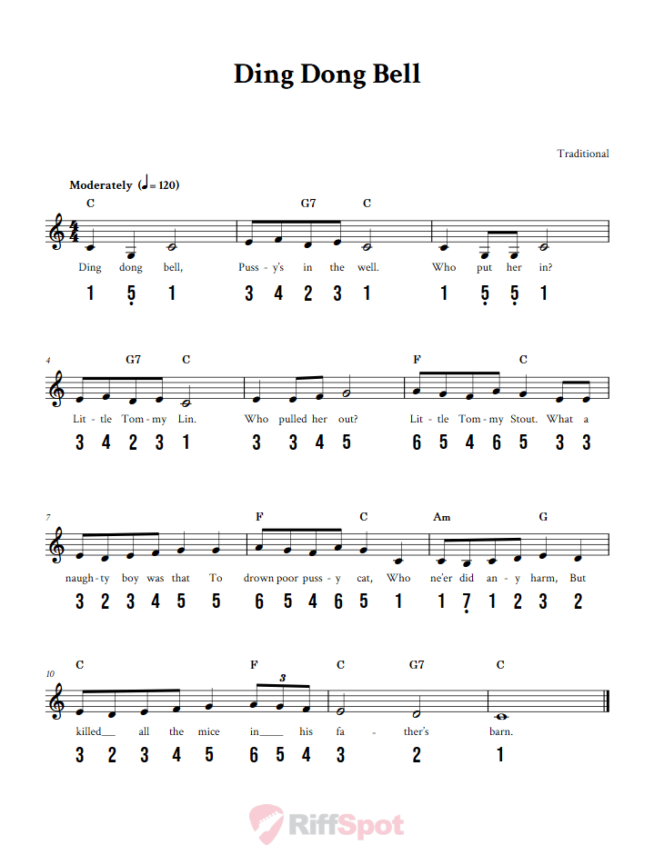 Ding Dong Bell 15-Note Tongue Drum Sheet Music