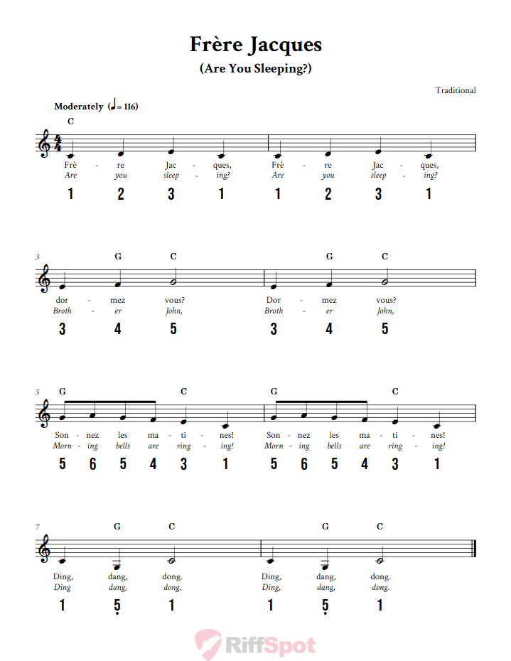 Frere Jacques 15-Note Tongue Drum Sheet Music