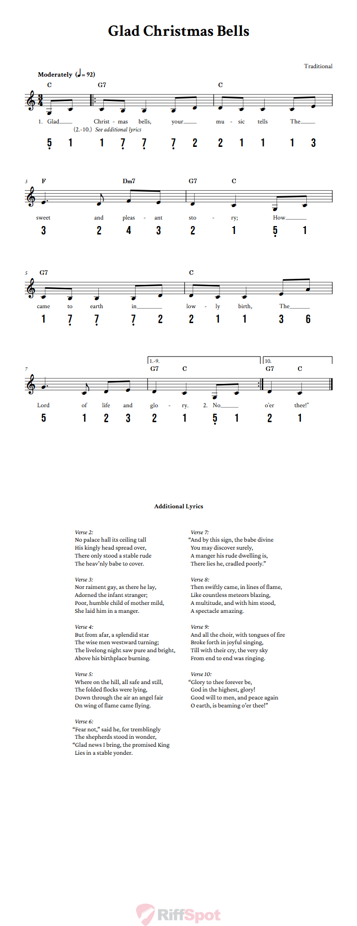 Glad Christmas Bells 15-Note Tongue Drum Sheet Music