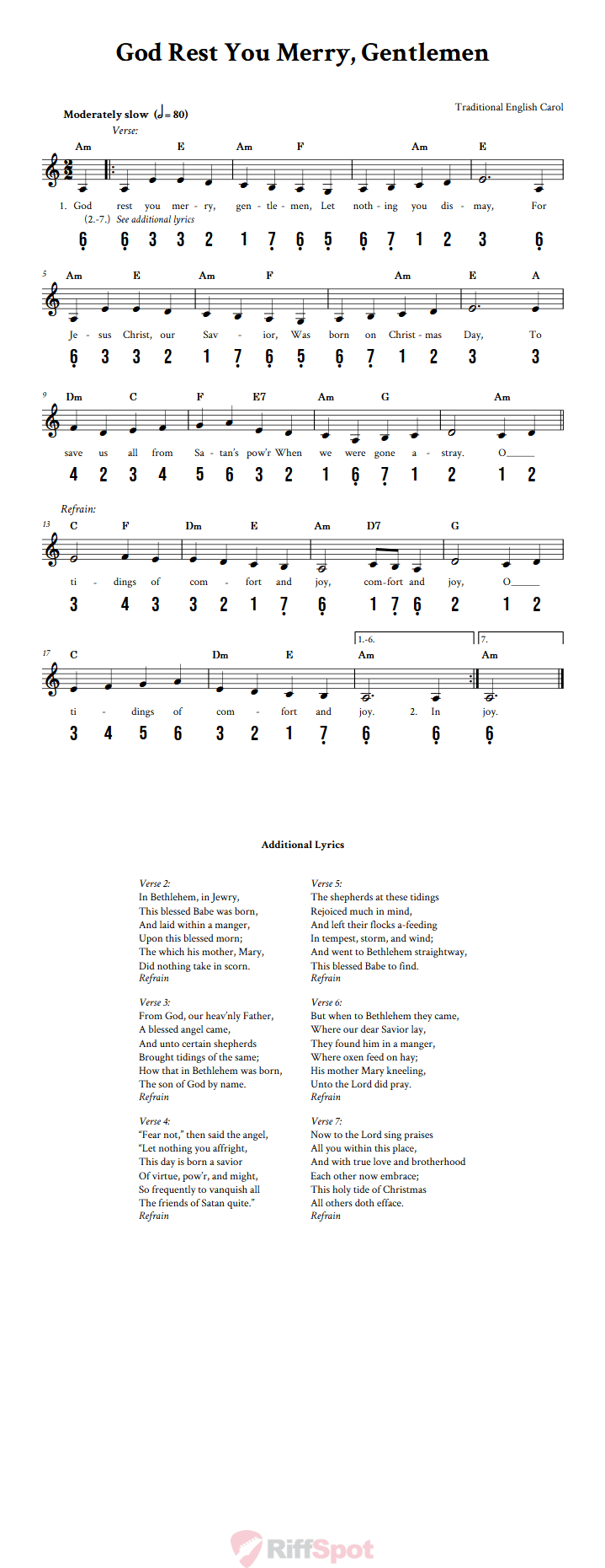 God Rest You Merry, Gentlemen 15-Note Tongue Drum Sheet Music