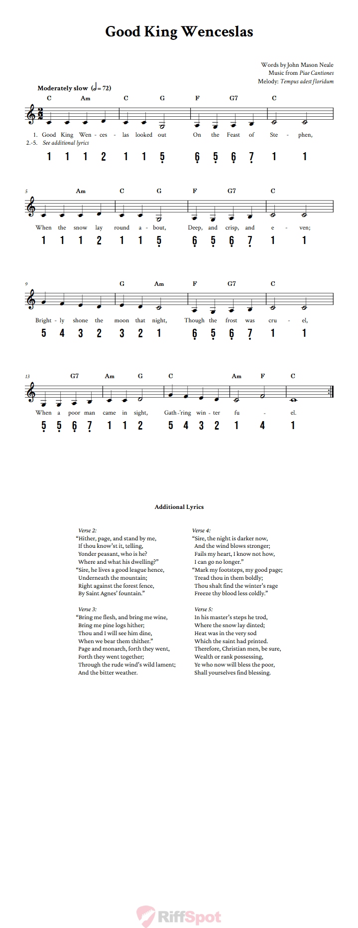 Good King Wenceslas 15-Note Tongue Drum Sheet Music