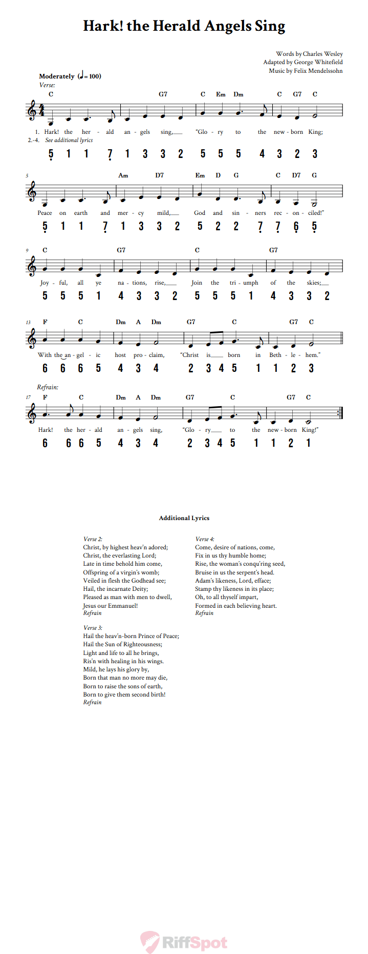 Hark! the Herald Angels Sing 15-Note Tongue Drum Sheet Music