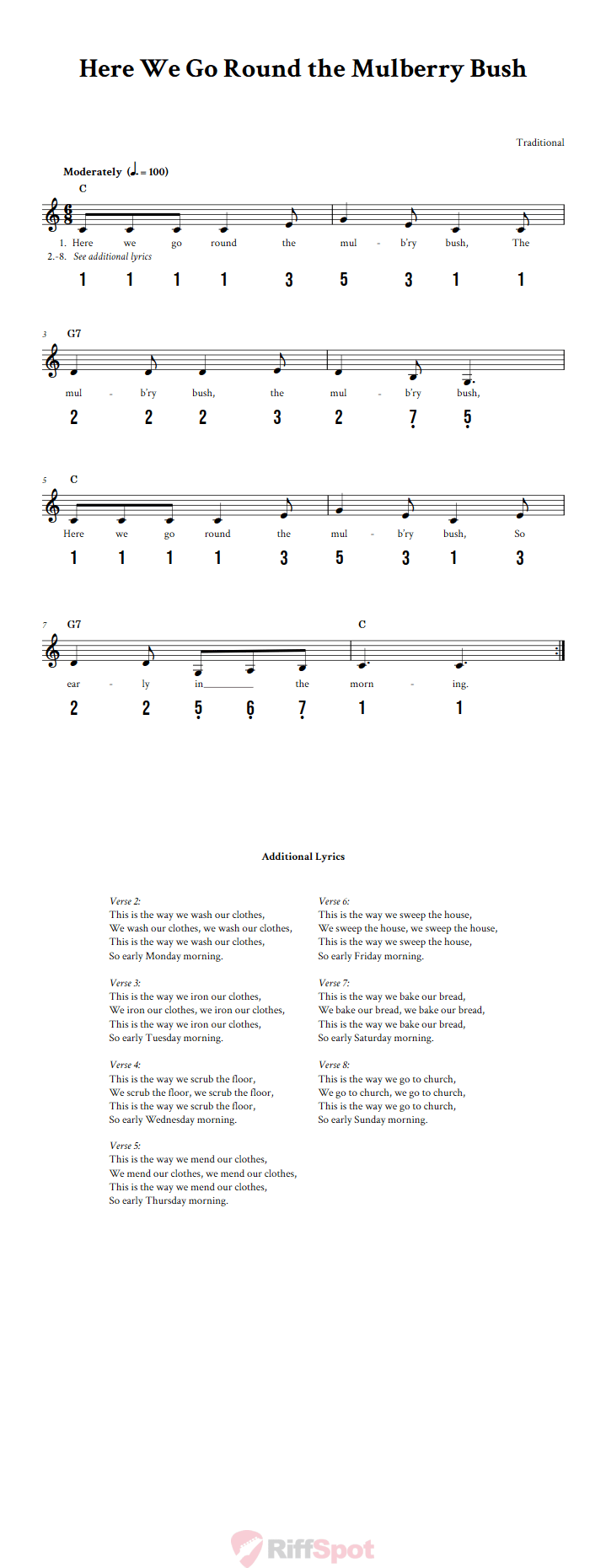 Here We Go Round the Mulberry Bush 15-Note Tongue Drum Sheet Music