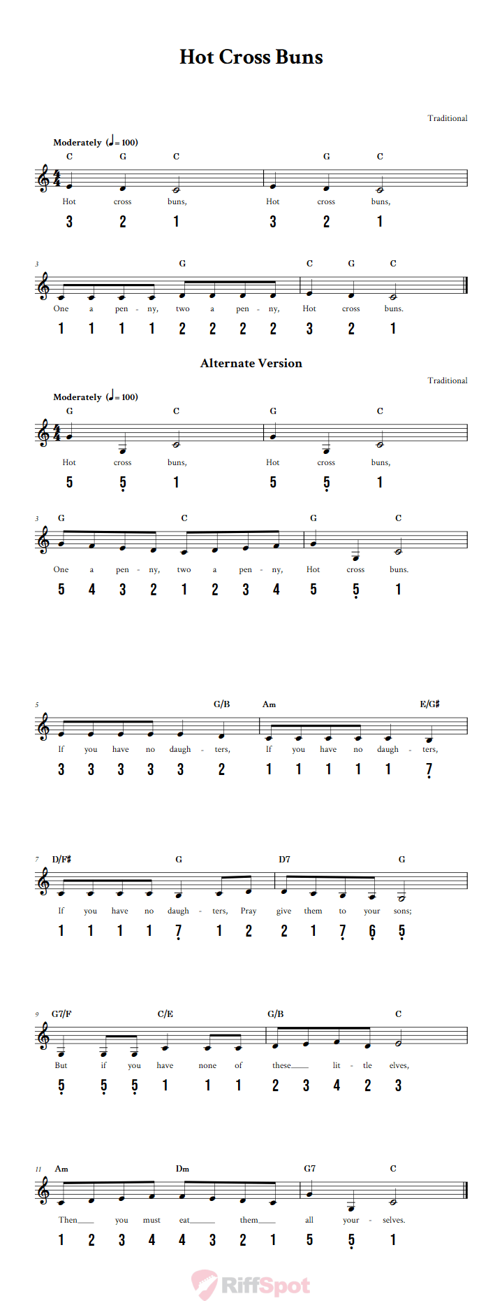 Hot Cross Buns 15-Note Tongue Drum Sheet Music