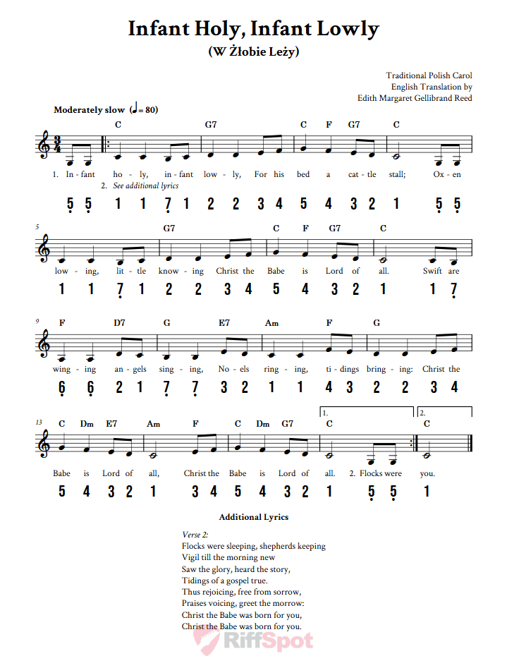 Infant Holy, Infant Lowly 15-Note Tongue Drum Sheet Music