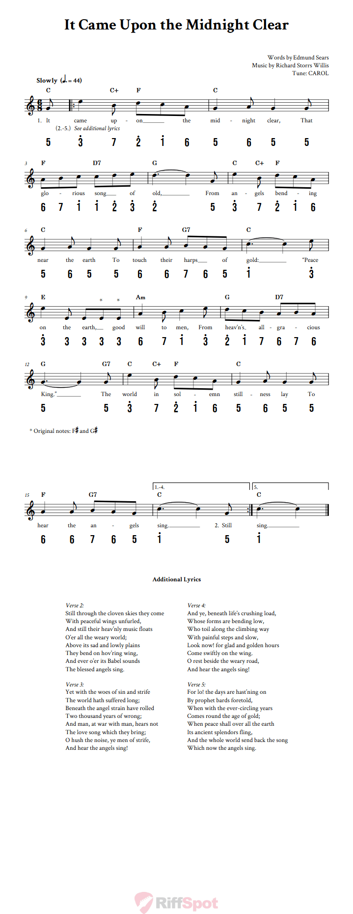It Came Upon the Midnight Clear 15-Note Tongue Drum Sheet Music