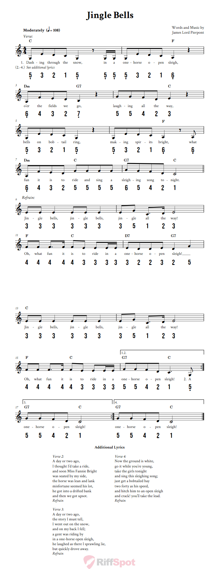 Jingle Bells 15-Note Tongue Drum Sheet Music