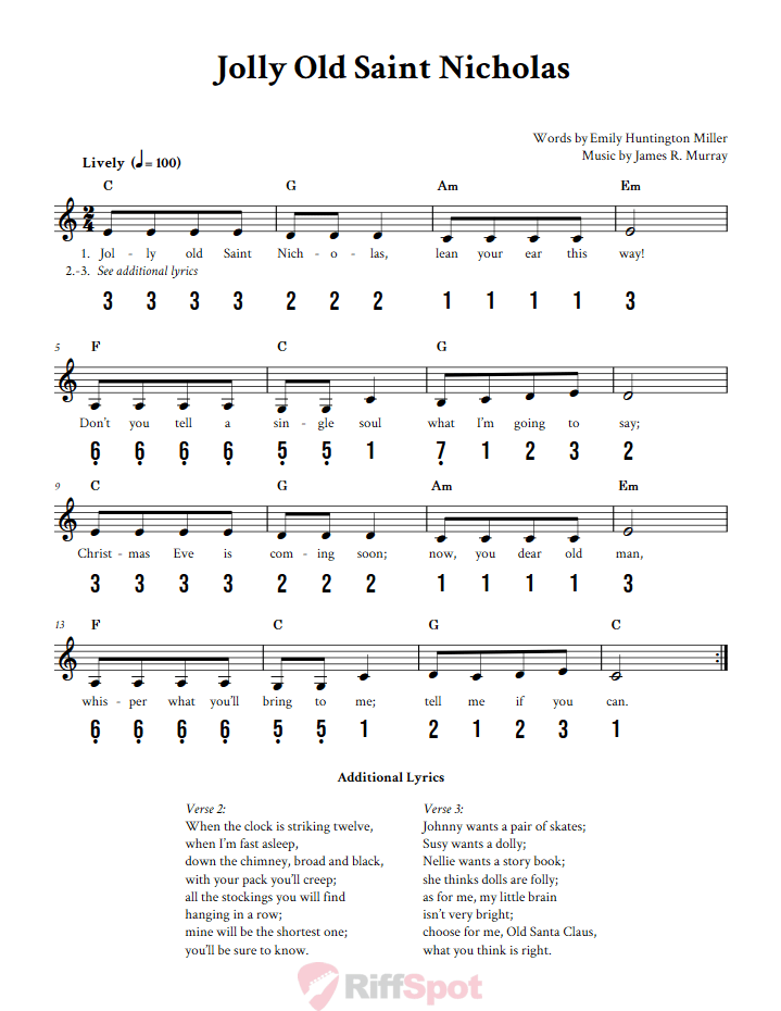 Jolly Old Saint Nicholas 15-Note Tongue Drum Sheet Music