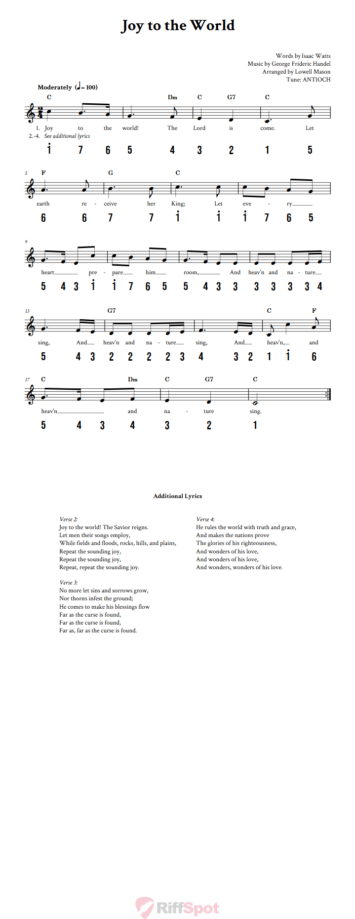 Joy to the World 15-Note Tongue Drum Sheet Music