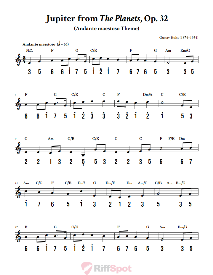 Jupiter from The Planets 15-Note Tongue Drum Sheet Music