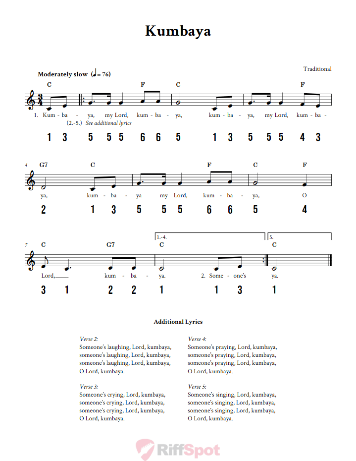 Kumbaya 15-Note Tongue Drum Sheet Music