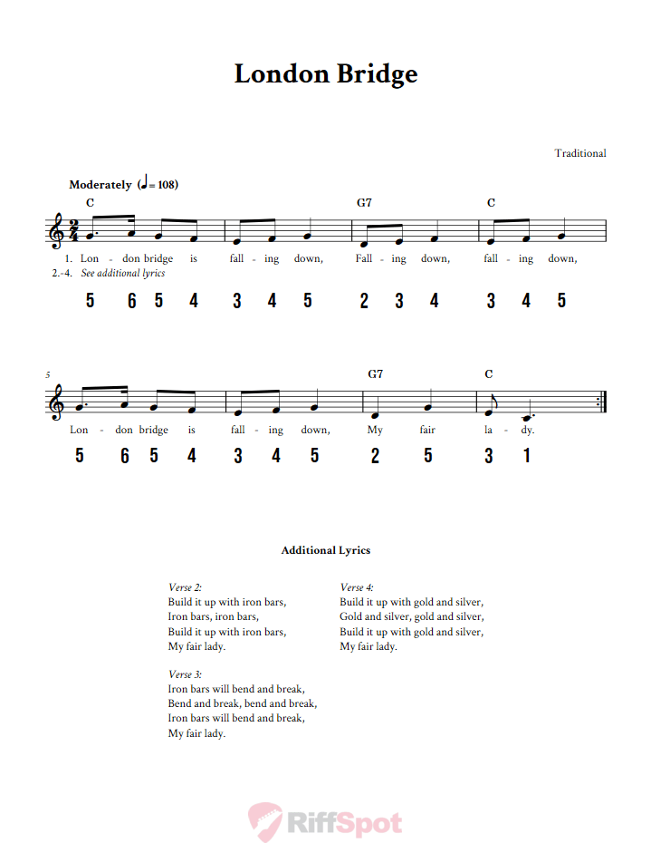 London Bridge 15-Note Tongue Drum Sheet Music