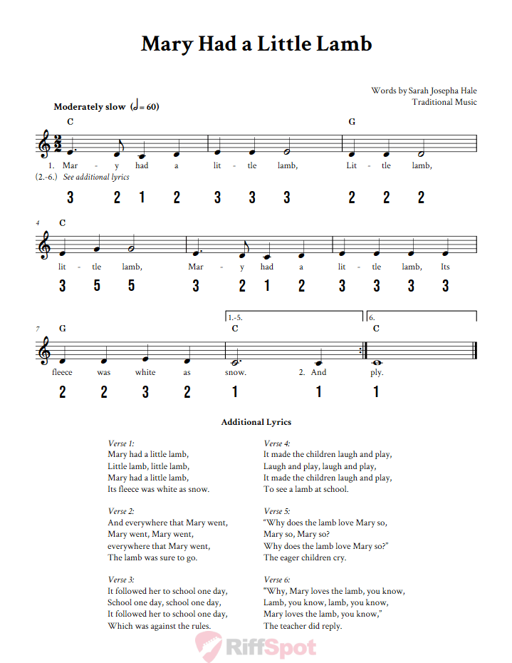 Mary Had a Little Lamb 15-Note Tongue Drum Sheet Music