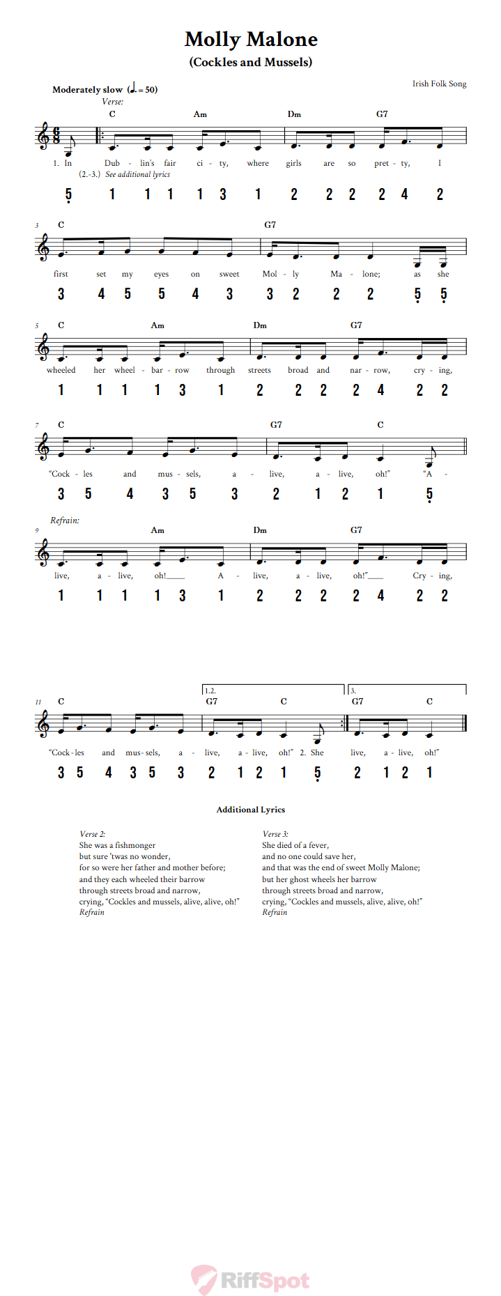 Molly Malone 15-Note Tongue Drum Sheet Music