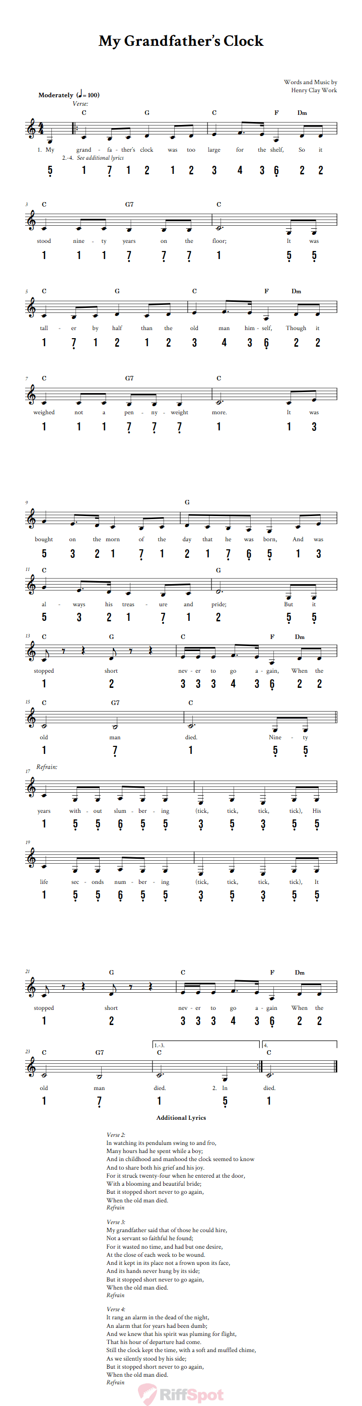 My Grandfather's Clock 15-Note Tongue Drum Sheet Music