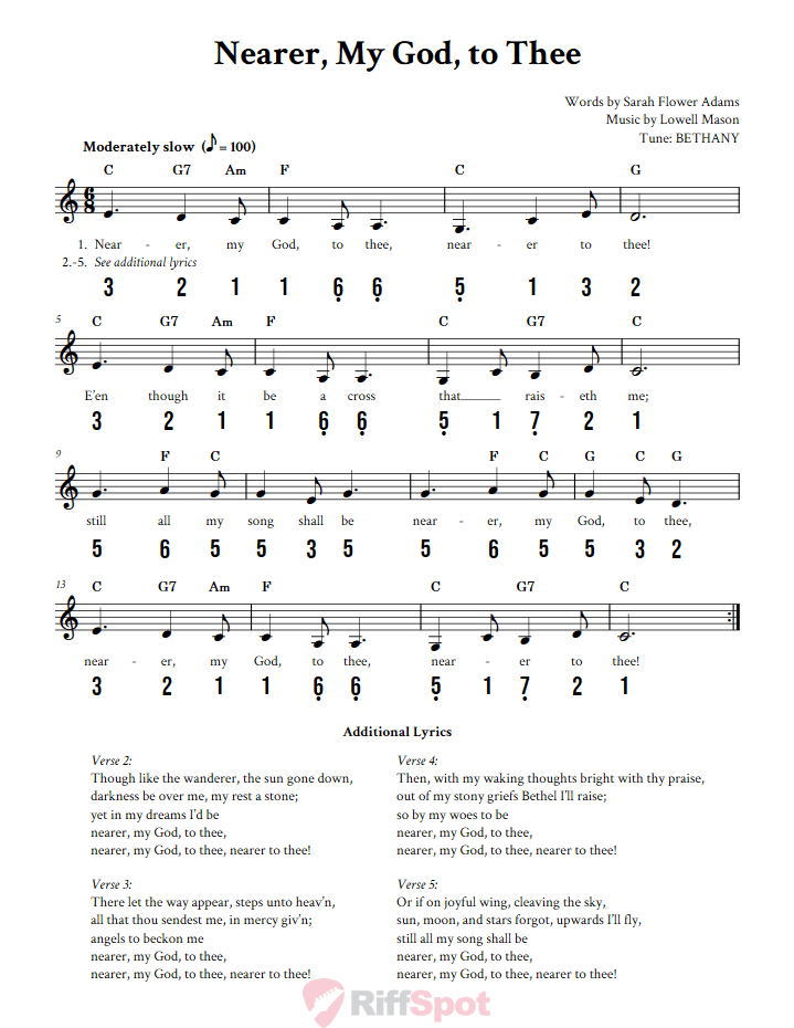 Nearer, My God, to Thee 15-Note Tongue Drum Sheet Music