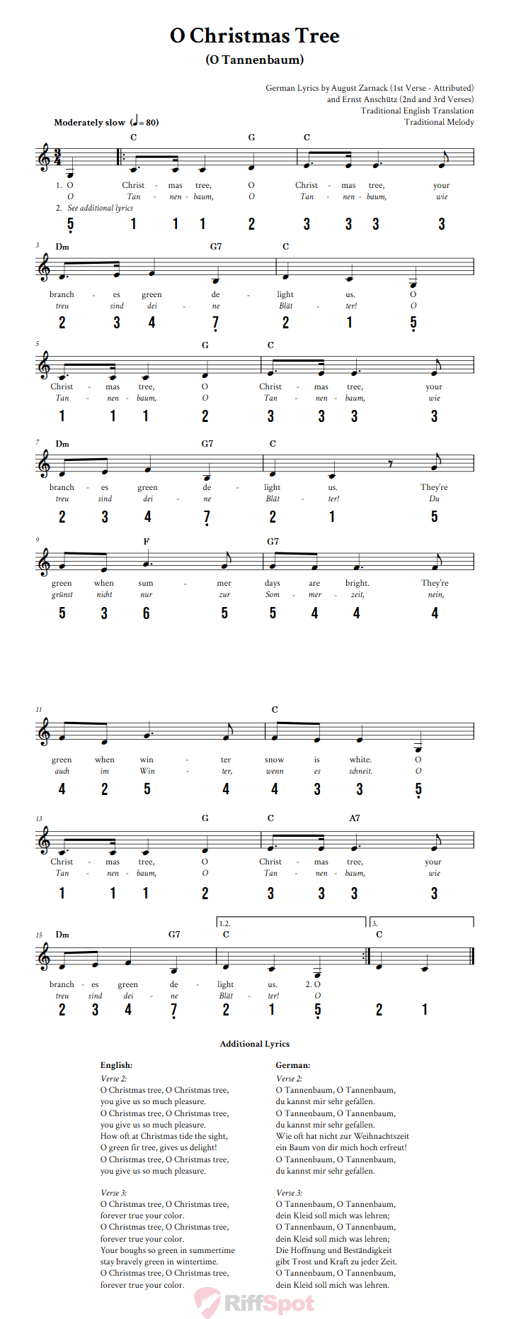 O Christmas Tree 15-Note Tongue Drum Sheet Music