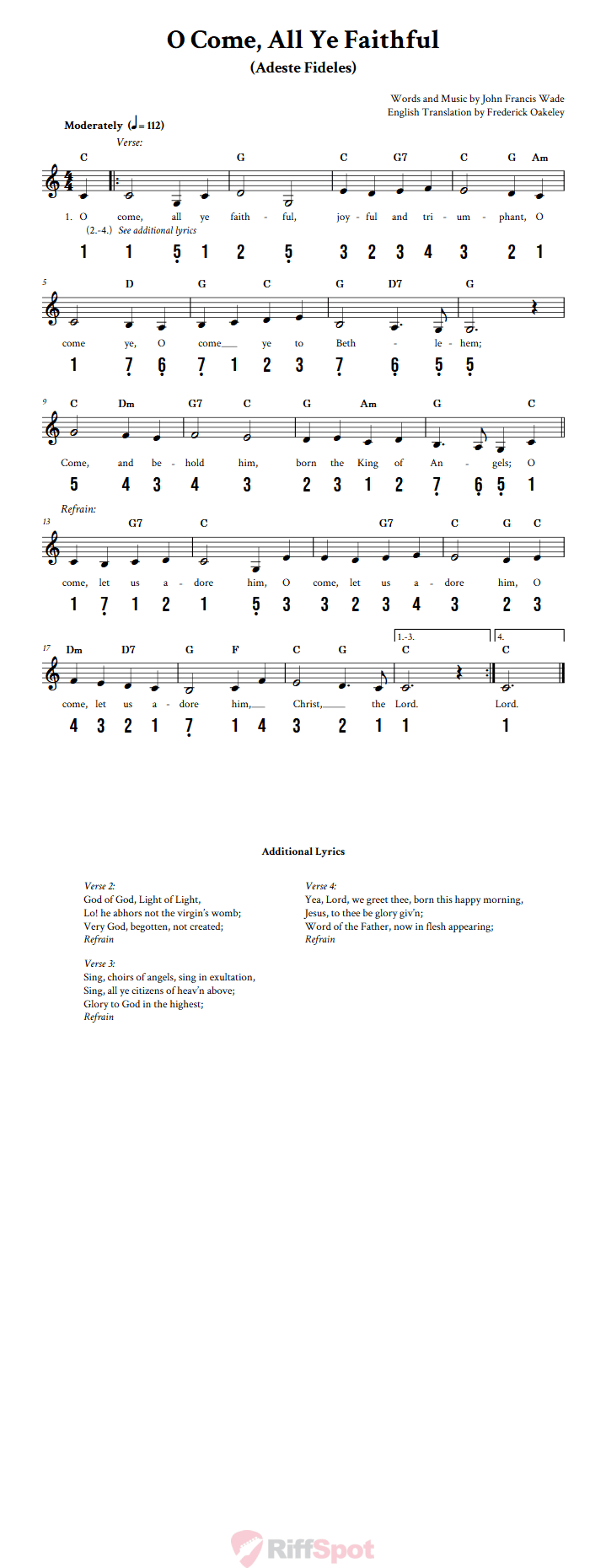 O Come, All Ye Faithful 15-Note Tongue Drum Sheet Music